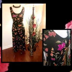 Bently Black & Coral Floral Sleeveless Dress Sz 16